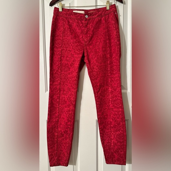 PILCRO Anthropologie Flocked High Rise Leggings size 28 Cranberry PRISTINE - Picture 3 of 12